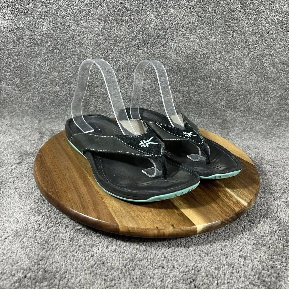 Kuru Kala Women’s Size 10 Black Leather Comfort Casual Sandals Flip Flops Used